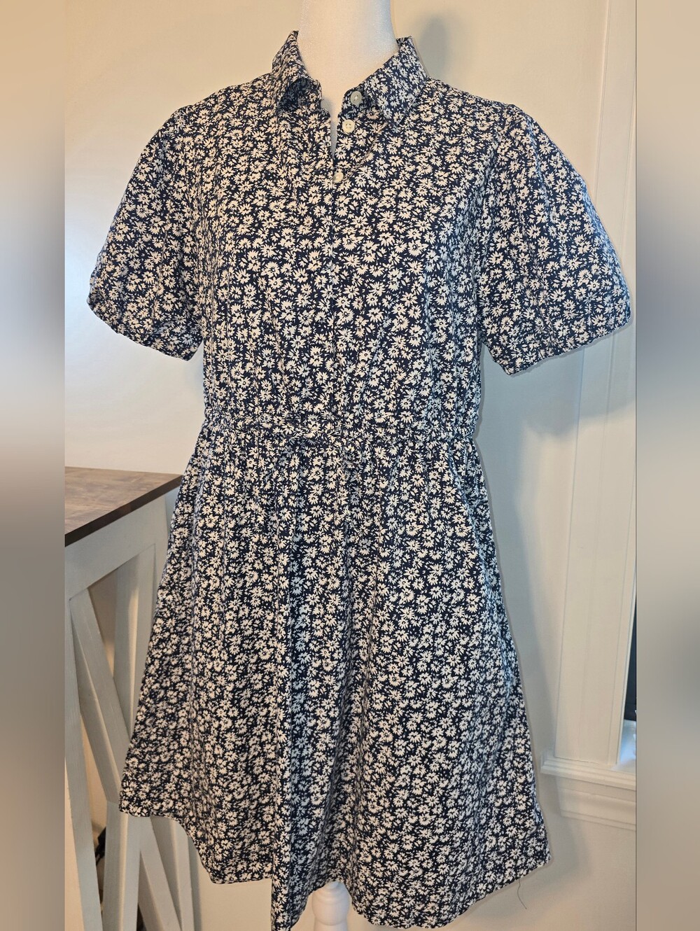 J. Crew Navy Floral Short-Sleeve Shirt Mini Dress Women's Size 6